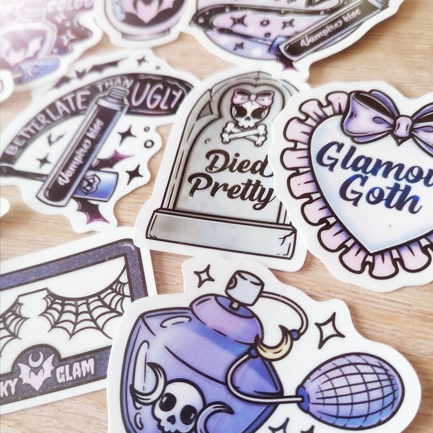 GOTH THEME STICKER PACK X 10 - PURPLE AND BLACK