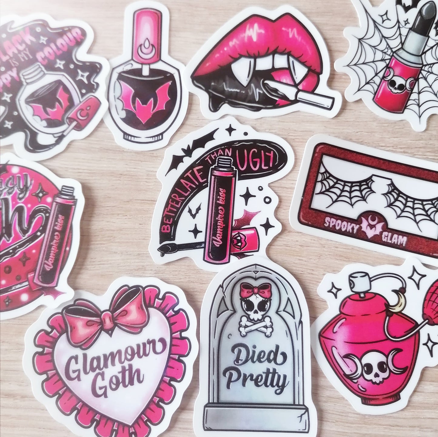 GOTH THEME STICKER PACK X 10 - RED AND BLACK