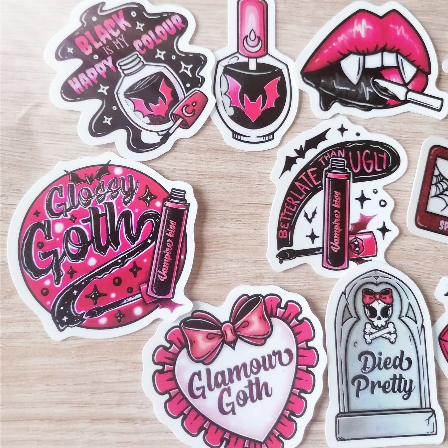 GOTH THEME STICKER PACK X 10 - RED AND BLACK