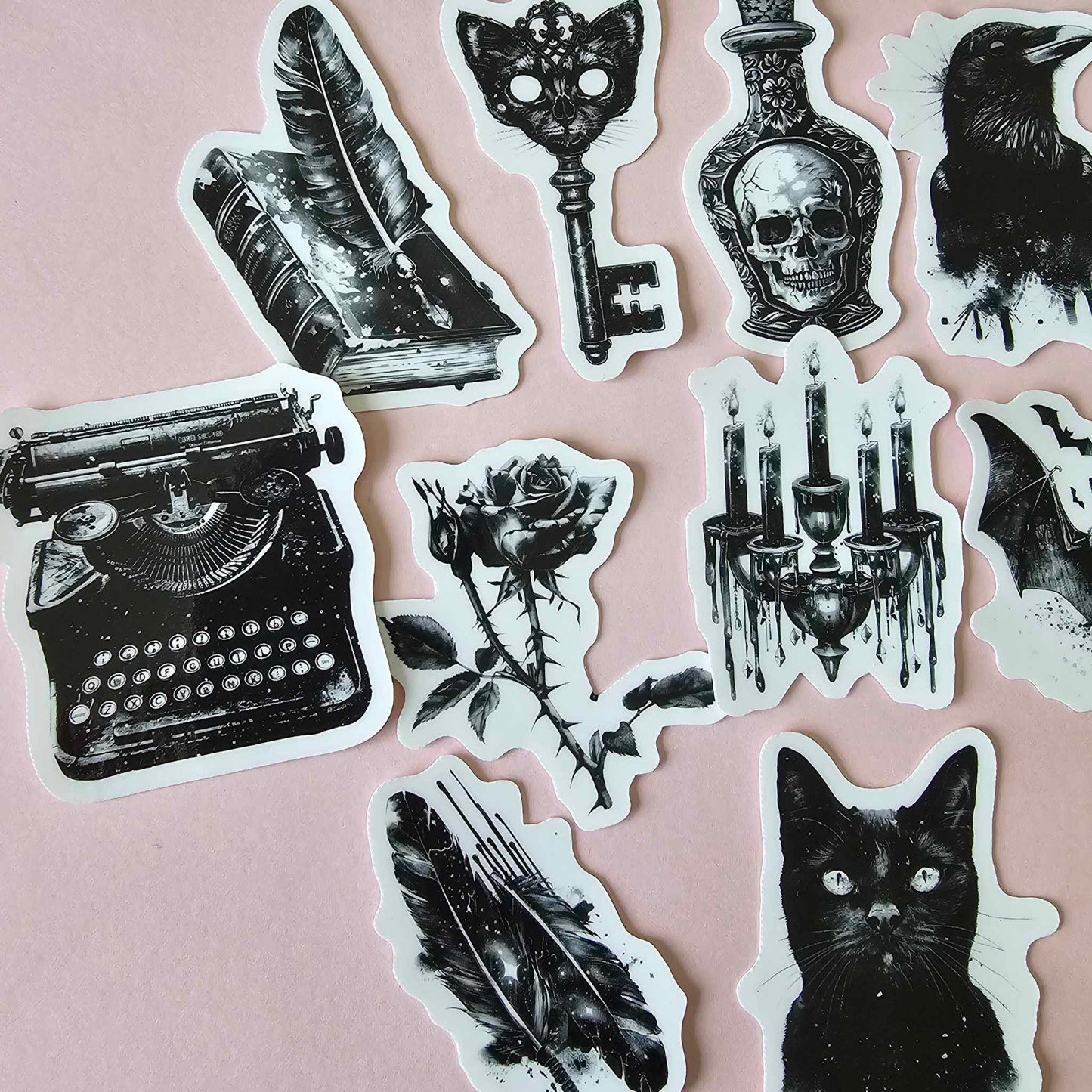 GOTH THEME STICKER PACK X 8 - BLACK VINTAGE STYLE GOTH