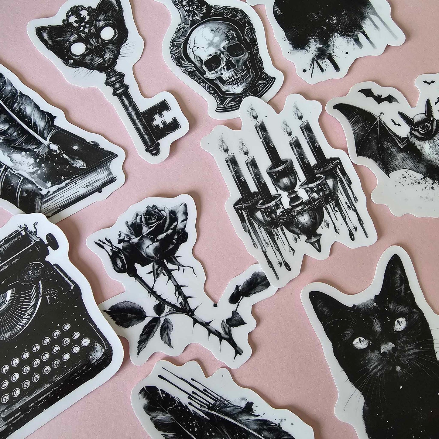 GOTH THEME STICKER PACK X 8 - BLACK VINTAGE STYLE GOTH