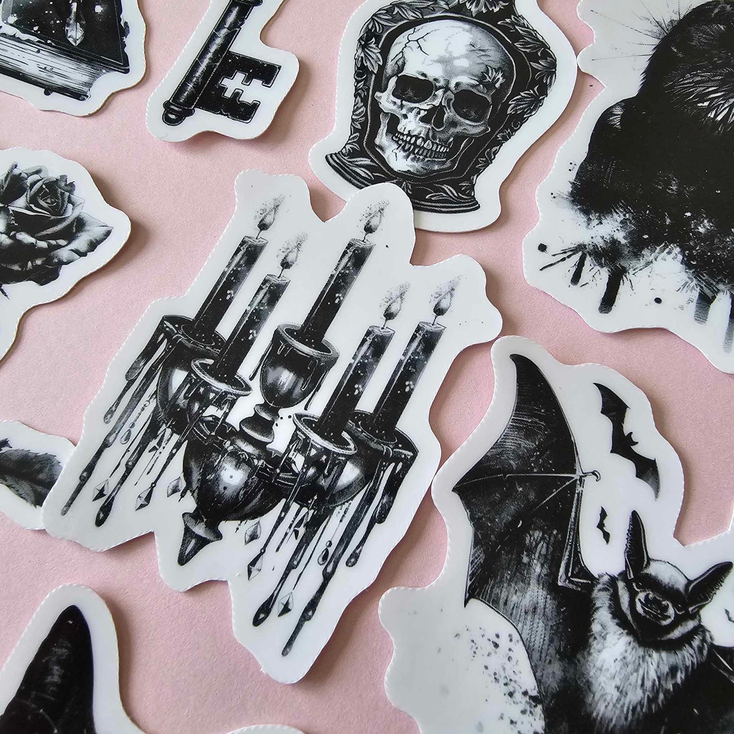 GOTH THEME STICKER PACK X 8 - BLACK VINTAGE STYLE GOTH