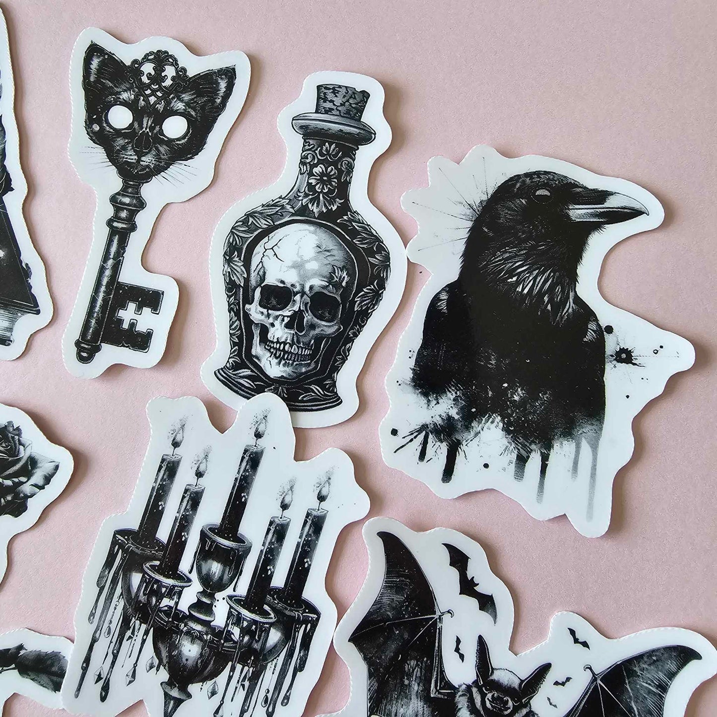 GOTH THEME STICKER PACK X 8 - BLACK VINTAGE STYLE GOTH