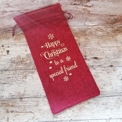 happy christmas to a special friend wine bottle bag xmas gift wine gift bag jute burlap hessian wine bag