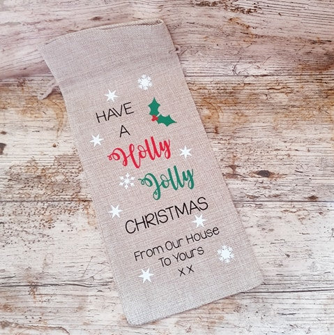 have a holly jolly christmas jute burlap wine bottle gift bag xmas wine gift bag friend and family wine gift xmas wine