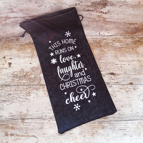 this home runs on love laughter and christmas cheer wine bottle gift bag burlap hessian bag wine gift bag family friends xmas gift