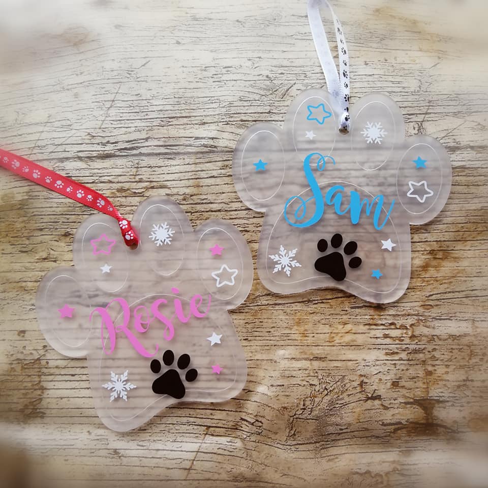 personalised paw print tree decoration xmas dog gift acrylic hanging decor dog xmas