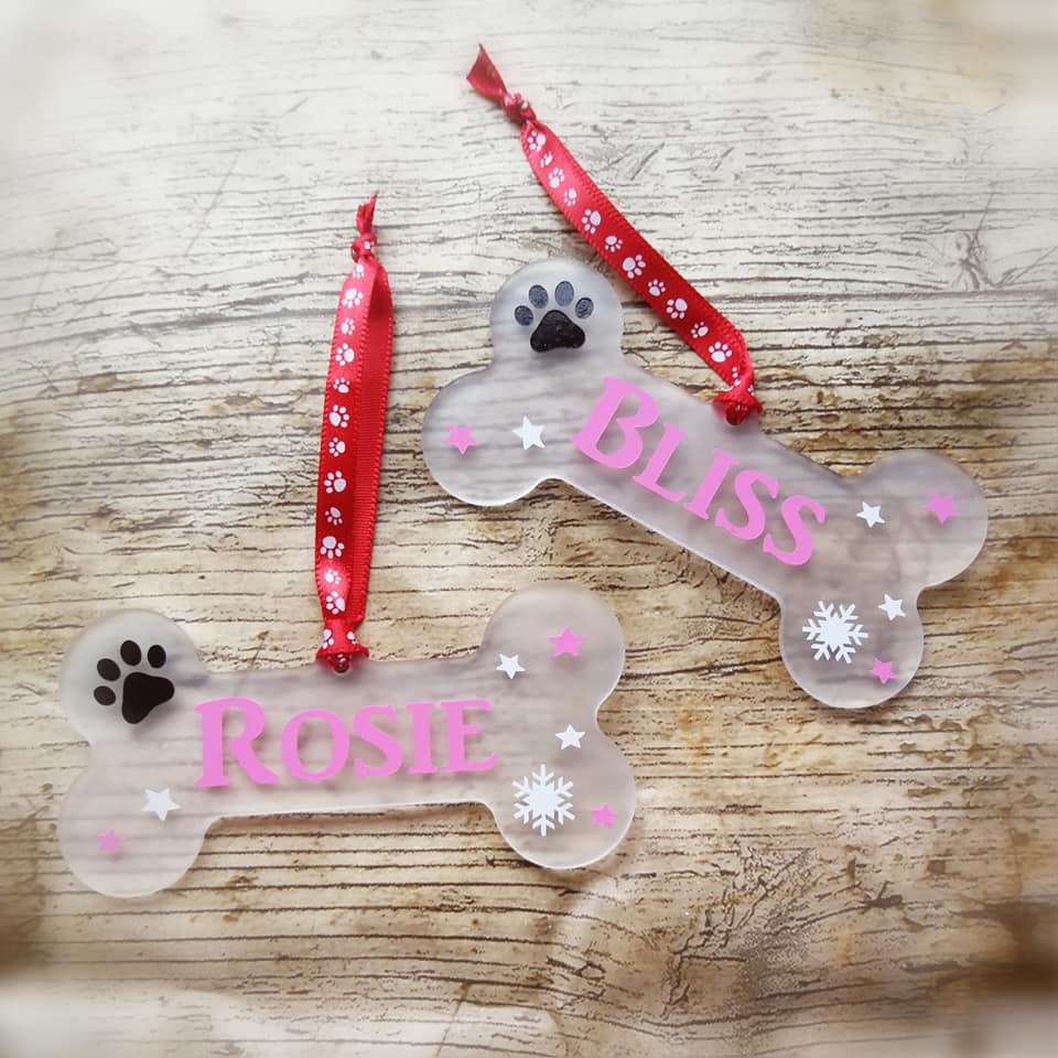 personalised dog pet bone tree decoration xmas dog gift acrylic hanging decor dog xmas