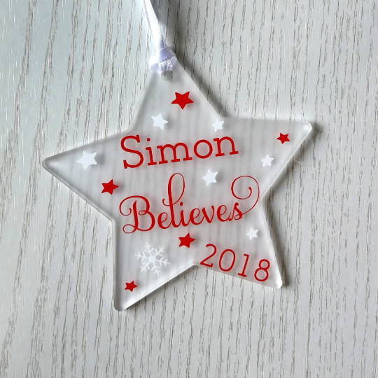 personalised believes tree decoration believe in xmas magic hanging acrylic decoration gift