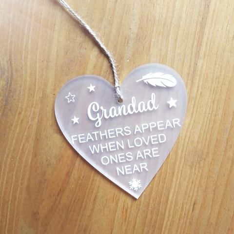 feathers appear when loved ones are near hanging heart frosted acrylic lost love memory