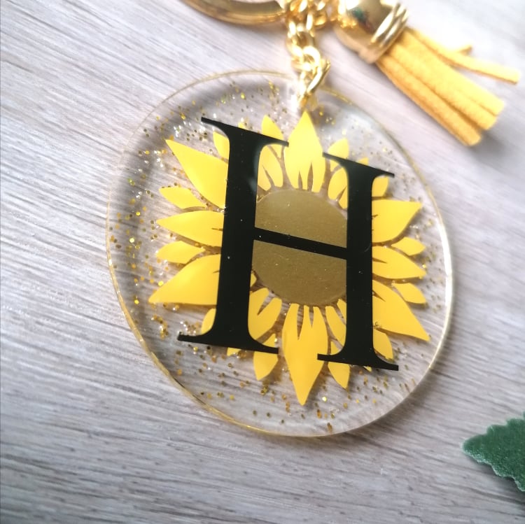 Personalised keyring with initial - sunflower theme