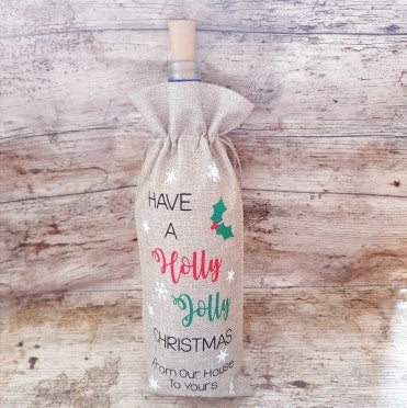 have a holly jolly christmas jute burlap wine bottle gift bag xmas wine gift bag friend and family wine gift xmas wine