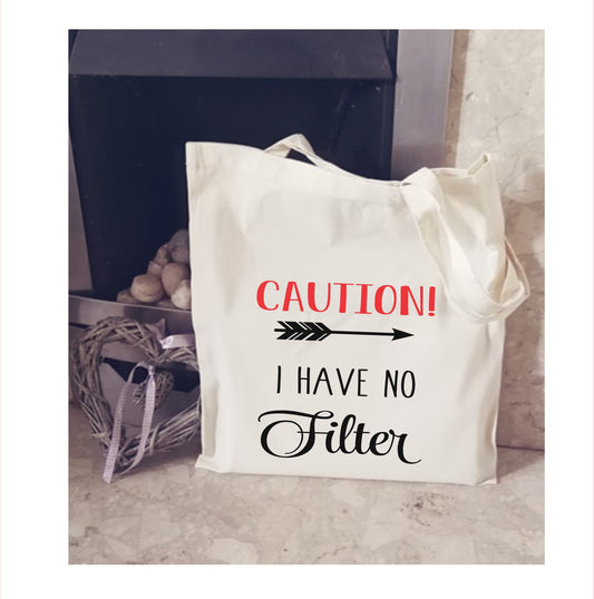 caution i have no filter tote bag novelty funny sarcastic gift tote bag