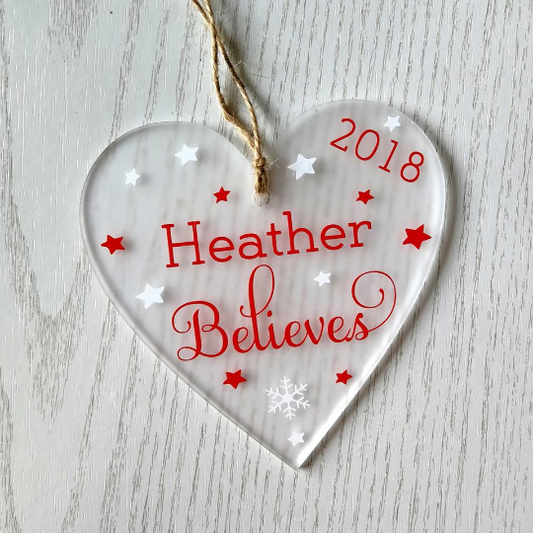 personalised believes tree decoration believe in xmas magic hanging acrylic decoration gift