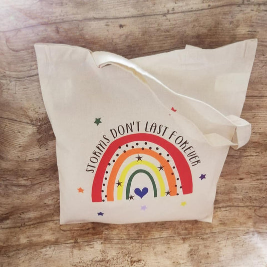 storms don't last forever tote bag long handled rainbow bag gift love rainbows